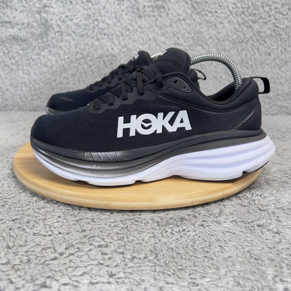 Hoka Bondi 8 Shoes Womens 7.5 B Black White Running Cushioned 1127952 BWHT
